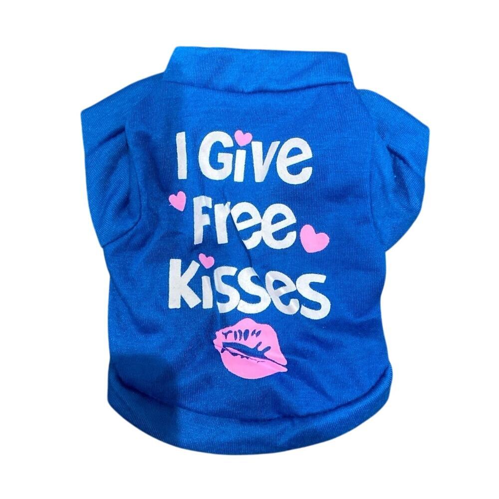 Dog T-Shirt "I Give Free Kisses" Graphic in Blue, Size XS​